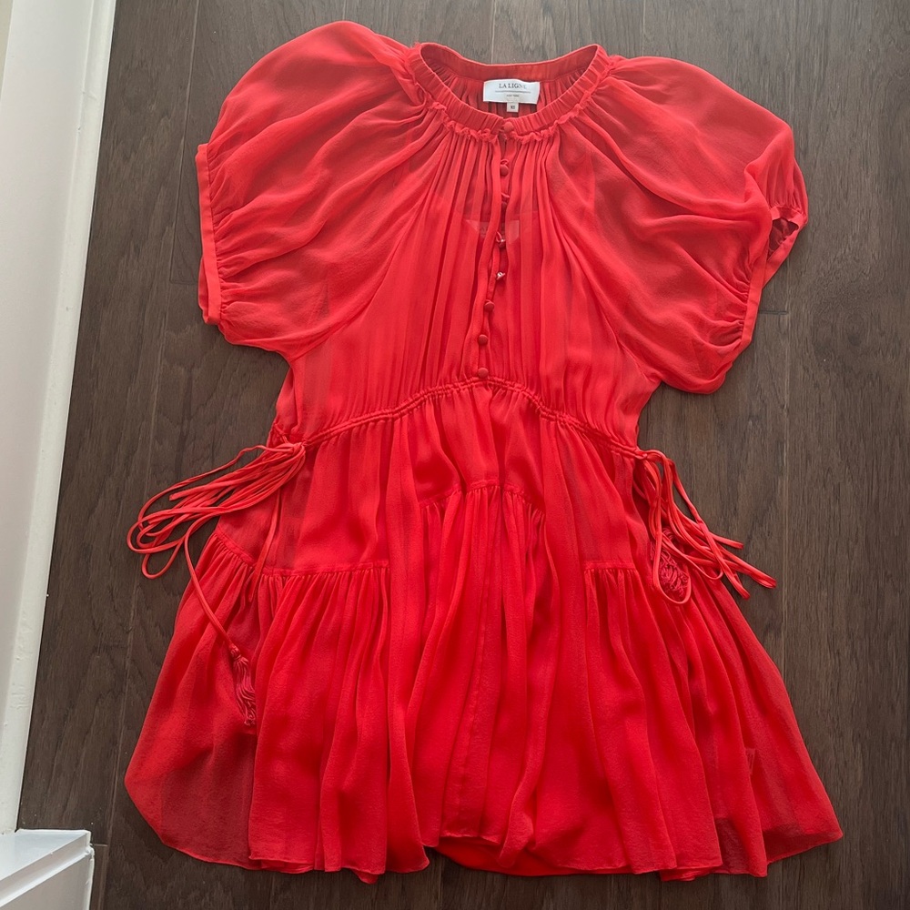 La Ligne Ava Red Chiffon Silk Mini Dress - Picture 6 of 11